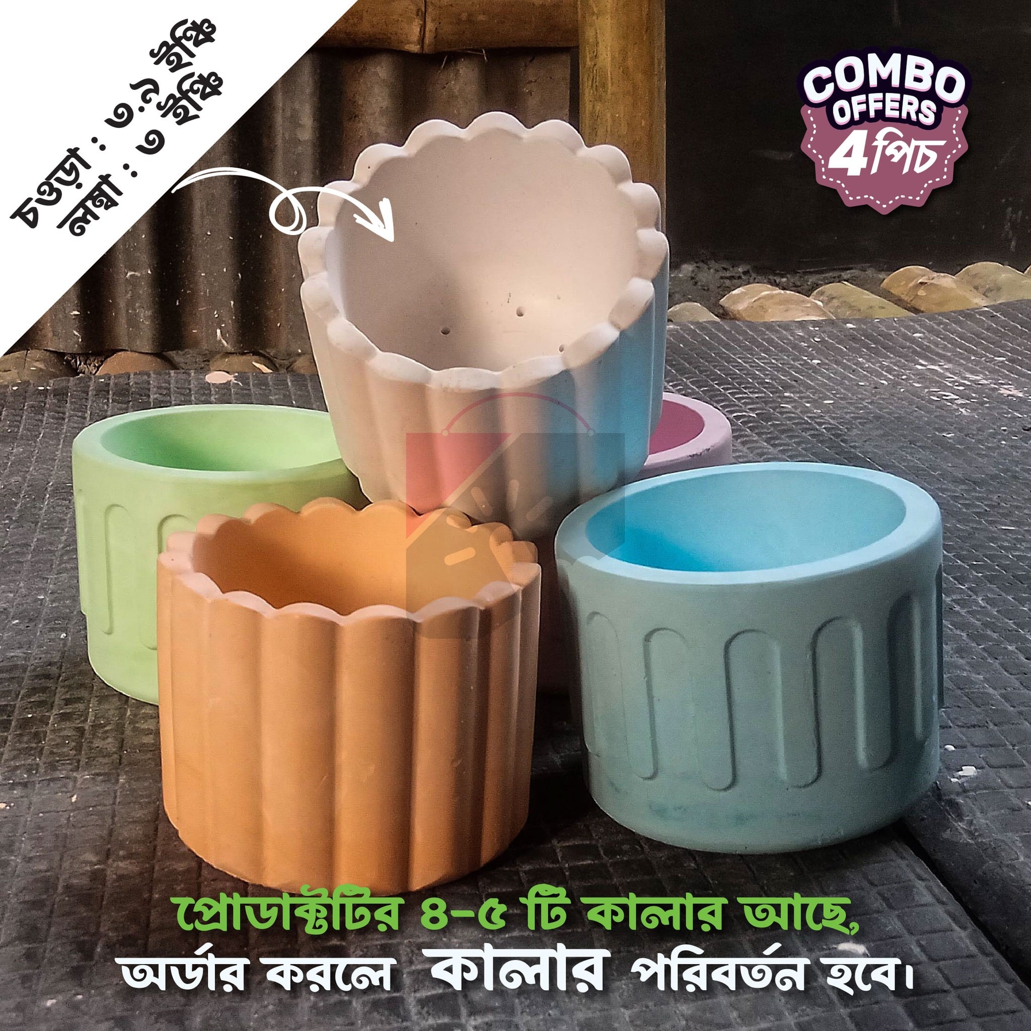 4inch 4Pics Different Design Cactus or Succulent Planter Tub - Image 4