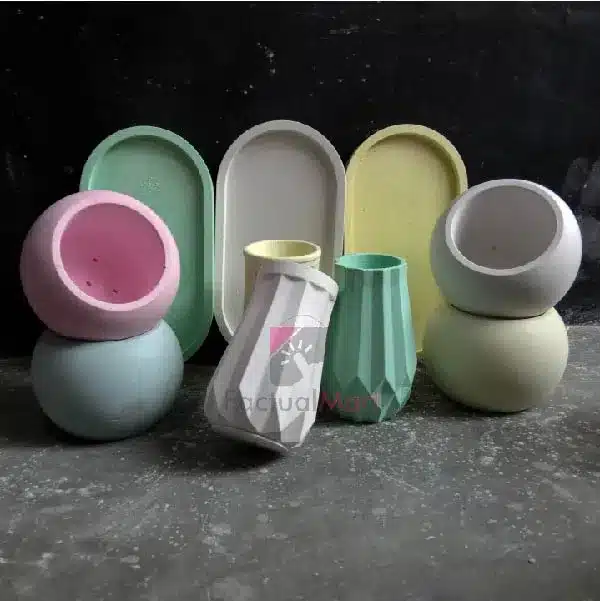 Mix Color 3pics Combo Size White Cement succulent tub Holder/Flower Vase Indoor Home Decor Outdoor - Image 3